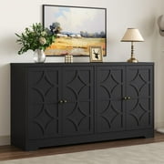 May in Color Sideboard Buffet with Storage Cabinet, 56'' Modern Sideboard with 4 Doors and Adjustable Shelves, Accent Cabinet Coffee Bar Cabinet for Entryway, Dining Room, Living Room, Black